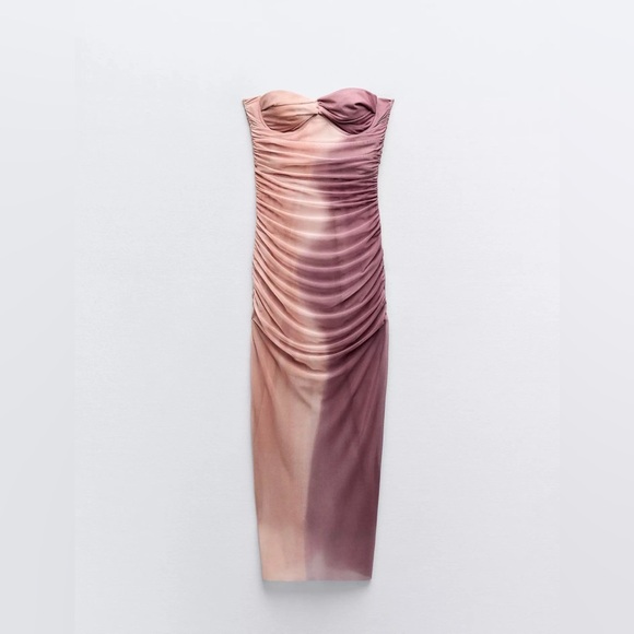 Zara Dresses & Skirts - NWT Zara Elegant Ombre Pink Strapless Dress